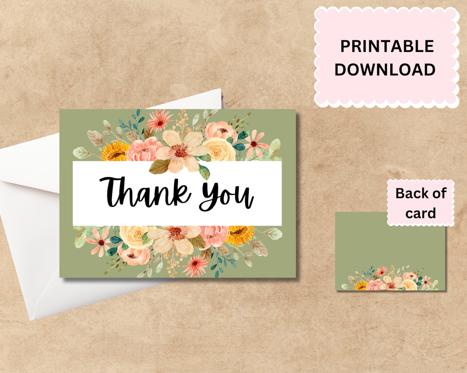 Printable 5x7 Thankyou Card | Floral Thank You Card Printable | Thank ...