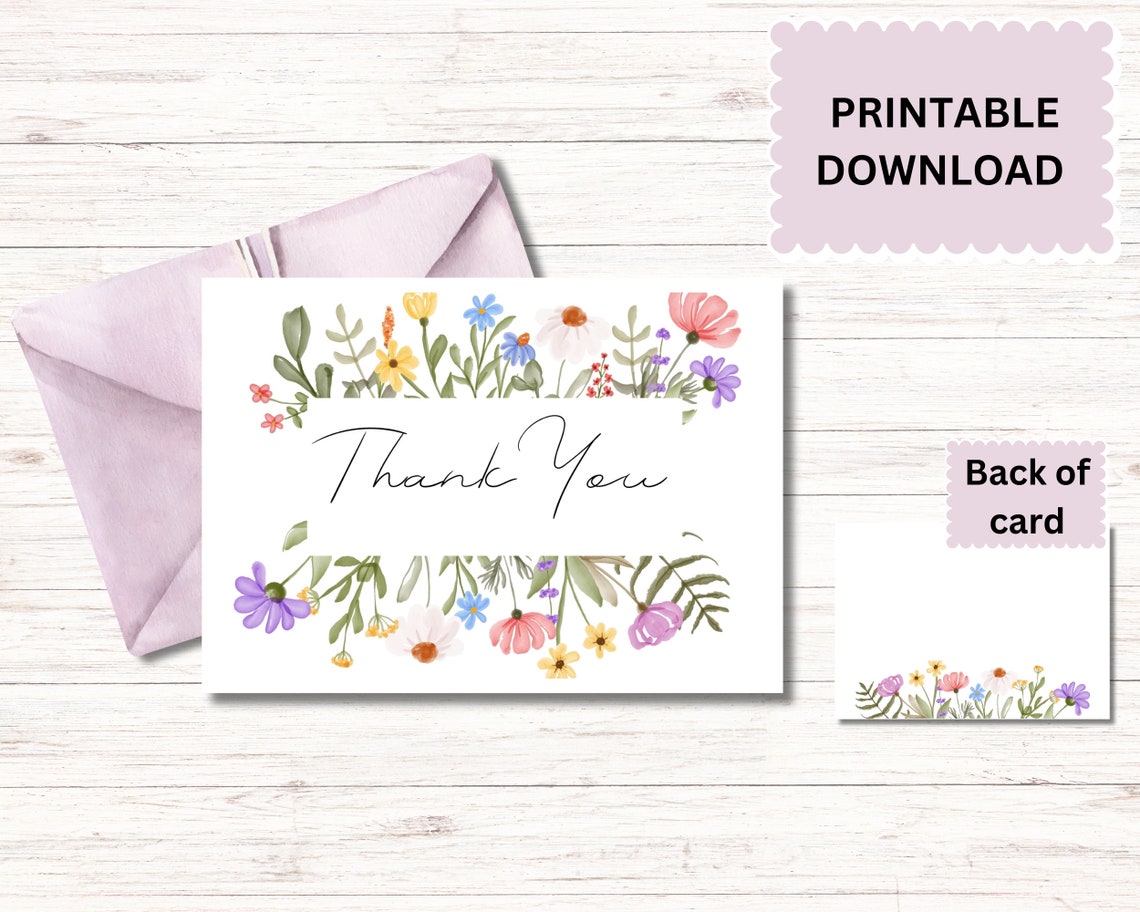 Printable 5x7 Thank You Card | Floral Thank You Card Printable | Thank ...
