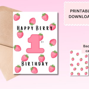 Carte d'anniversaire imprimable 5 x 7 l | Carte 1er anniversaire | Téléchargement numérique | Carte numérique | 1er anniversaire | 1er anniversaire de fraise |