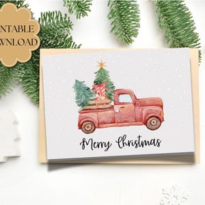 Printable 5x7 Card l Christmas Card | Christmas Truck | Little Red Truck | Digital Cards | Greeting Card | Christmas Greeting Card | Tree