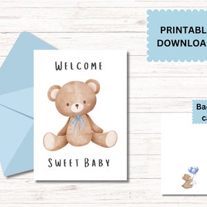Printable 5x7  Baby Card l Baby Boy Card | Baby Card | Printable Cards | Digital Baby Card | New Baby Card | Teddy Bear | Teddy Bear Card
