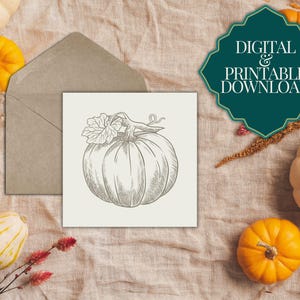 Dos tarjetas imprimibles de 4x4 l Tarjeta de calabaza / Otoño / Tarjetas imprimibles / Tarjeta digital de otoño / Otoño / Calabazas /