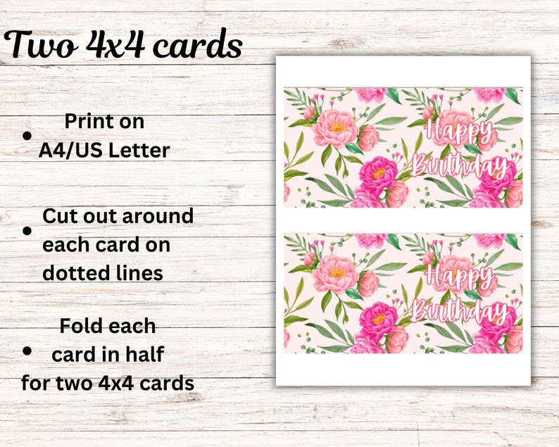 Printable 4x4 Birthday Cards L Birthday Card | Floral Card | Printable ...