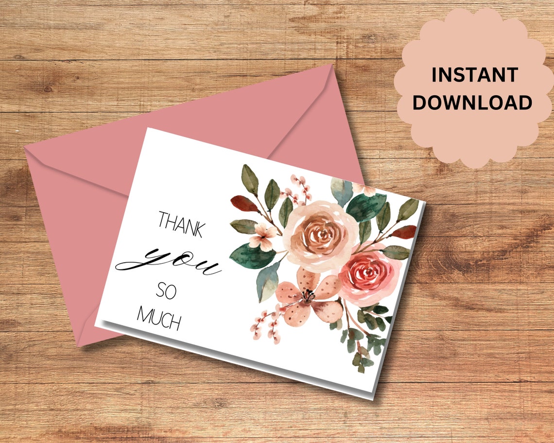 Printable 5x7 Thank You Card | Floral Thank You Card Printable | Thank ...