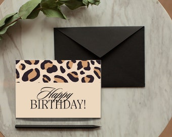 Biglietto Compleanno Donna Leopardato – Old English Company, Elegante E Modaiolo, 150x150 Mm, Stampato In Inghilterra, Vuoto Dentro