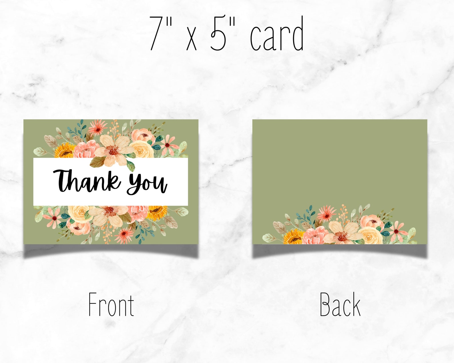 Printable 5x7 Thankyou Card | Floral Thank You Card Printable | Thank ...