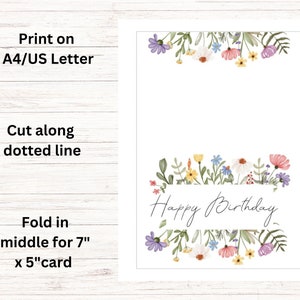 Printable 5x7 Happy Birthday Card | Floral Birthday Card Print ...