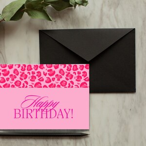 Printable 7x5 Happy Birthday Card | pink leopard Birthday Card Print |  Birthday Card Digital | Printable Birthday Cards |
