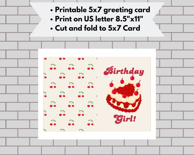 Printable 5x7 Happy Birthday Card cherry Birthday Card Printable ...