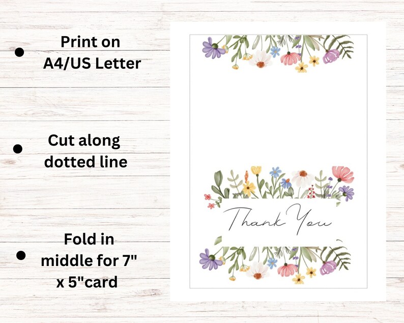 Printable 5x7 Thank You Card | Floral Thank You Card Printable | Thank ...