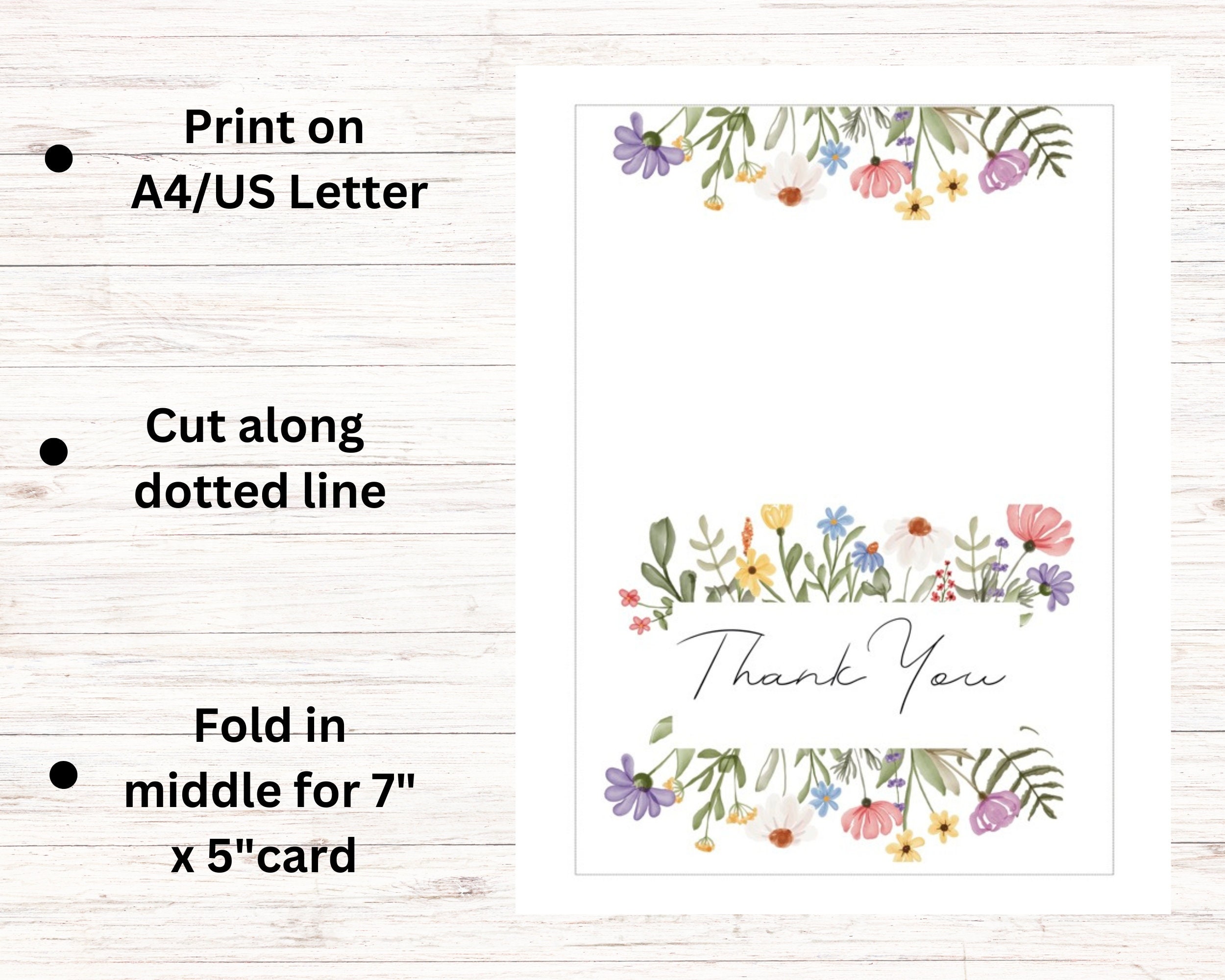 Printable 5x7 Thank You Card | Floral Thank You Card Printable | Thank ...