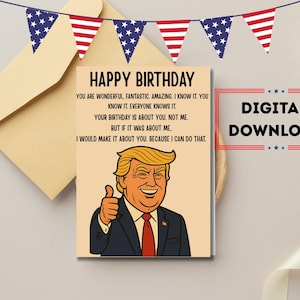 Afdrukbare verjaardagskaart van 5 x 7 l Trump-verjaardagskaart | Digitale download | Digitale kaart | Grappige verjaardagskaart | Grappige kaart| Donald Trump | Trump