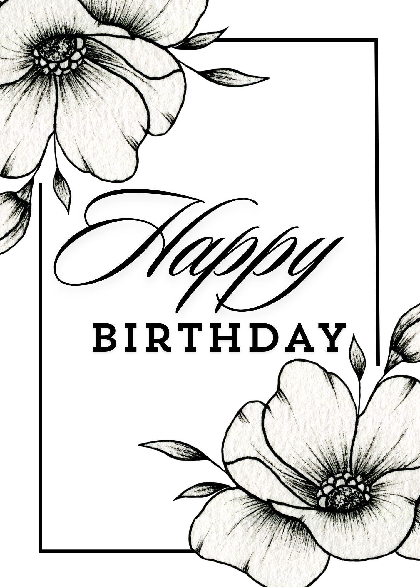 Printable 5x7 happy birthday card black and white birthday card