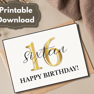 Druckbare 7x5 Geburtstags-Tageskarte | Druckbare Karten | 16. Geburtstagskarte | Druckbare Karte zum 16. Geburtstag | Süße 16!| Sweet 16 Karte