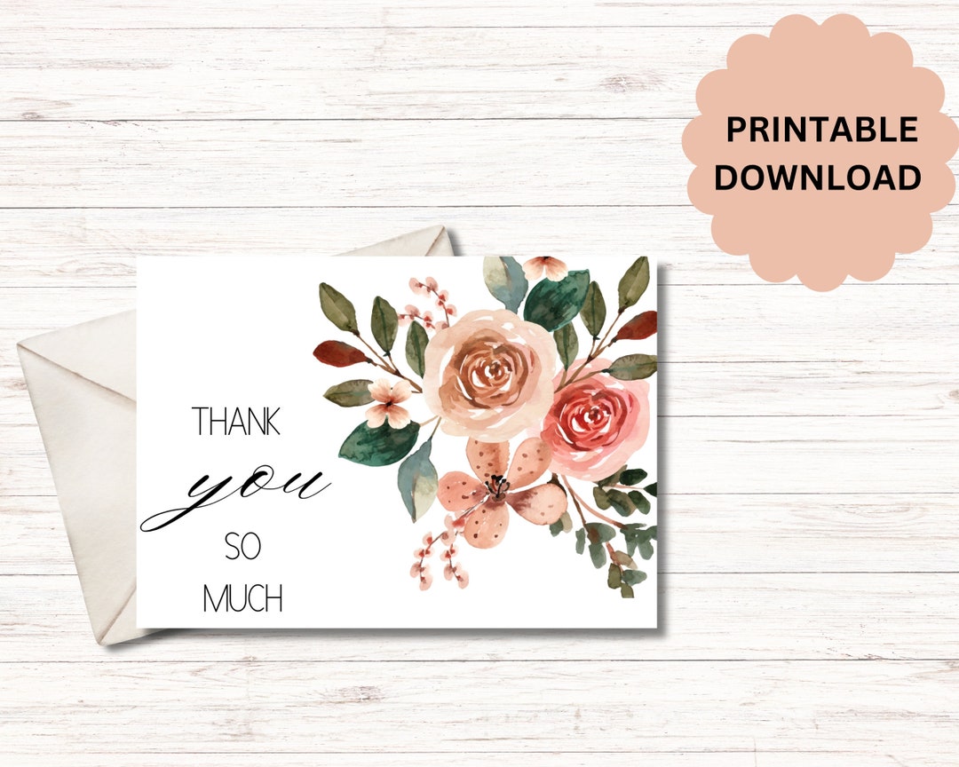 Printable 5x7 Thank You Card | Floral Thank You Card Printable | Thank ...