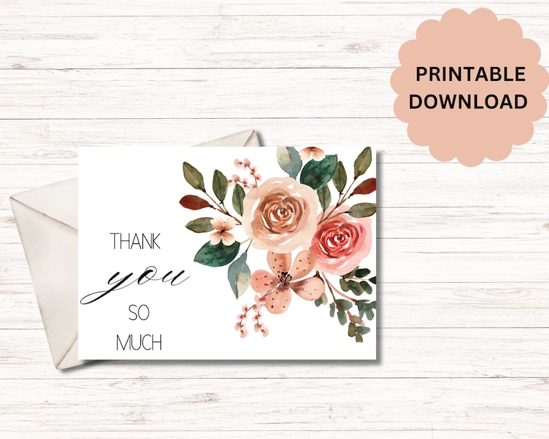 Printable 5x7 Thank You Card | Floral Thank You Card Printable | Thank ...