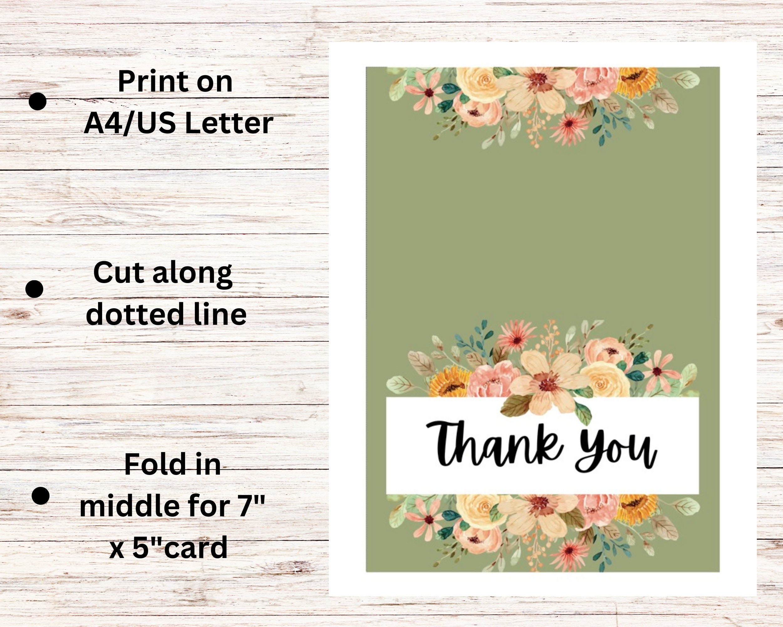 Printable 5x7 Thankyou Card | Floral Thank You Card Printable | Thank ...