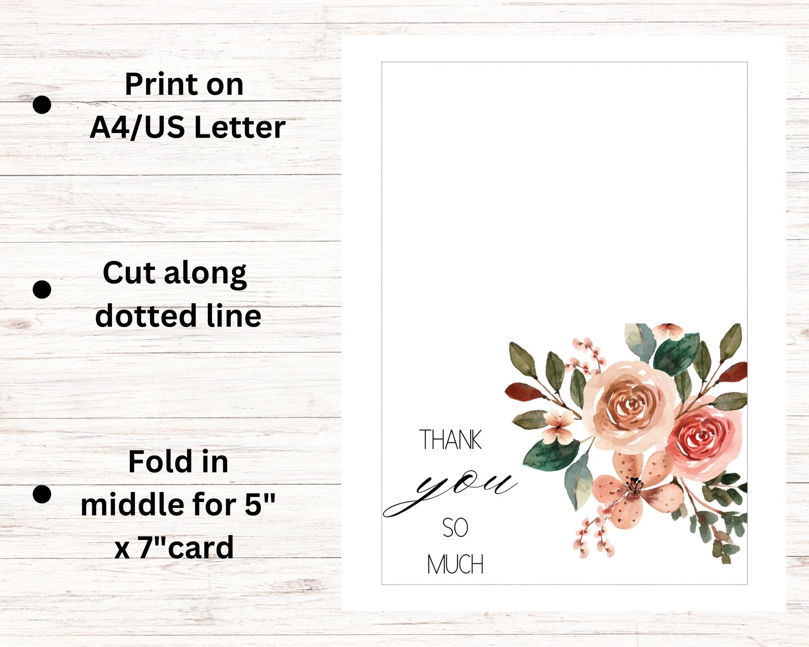 Printable 5x7 Thank You Card | Floral Thank You Card Printable | Thank ...