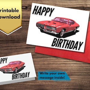 Druckbare 7x5 Auto Geburtstags-Tageskarte | Druckbare Karten | 16. Geburtstagskarte | Druckbare Karte zum 16. Geburtstag | Auto| Altes Auto