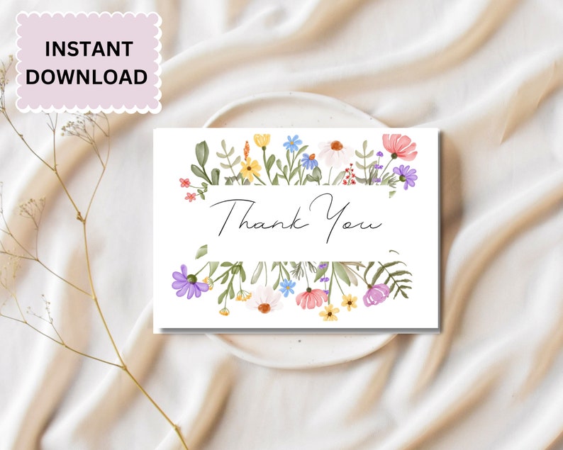 Printable 5x7 Thank You Card | Floral Thank You Card Printable | Thank ...
