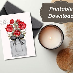 Tarjeta de feliz cumpleaños imprimible de 5 x 7 / Tarjeta de cumpleaños con perfume / Tarjeta de cumpleaños digital / Tarjeta de cumpleaños imprimible / Tarjeta de feliz cumpleaños con perfume / Rosas