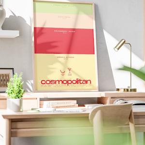 Cosmopolitan print, Cosmopolitan poster, Cocktail recipe, Cocktail wall art, Minimalist cocktail print, Modern cocktail print,