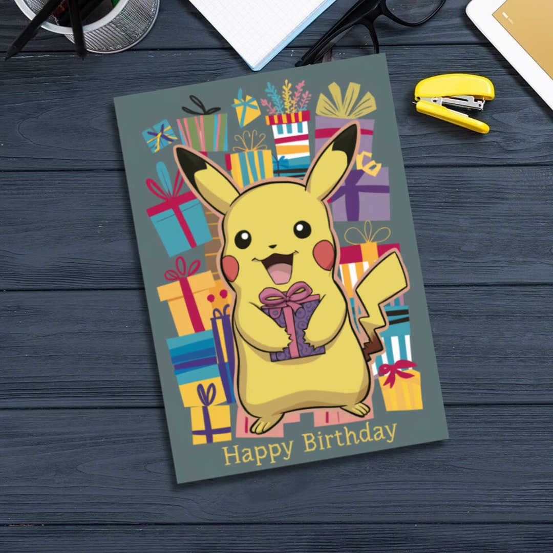 Kids Birthday Card Pikachu Birthday Card Happy Birthday Card Kids Gift ...