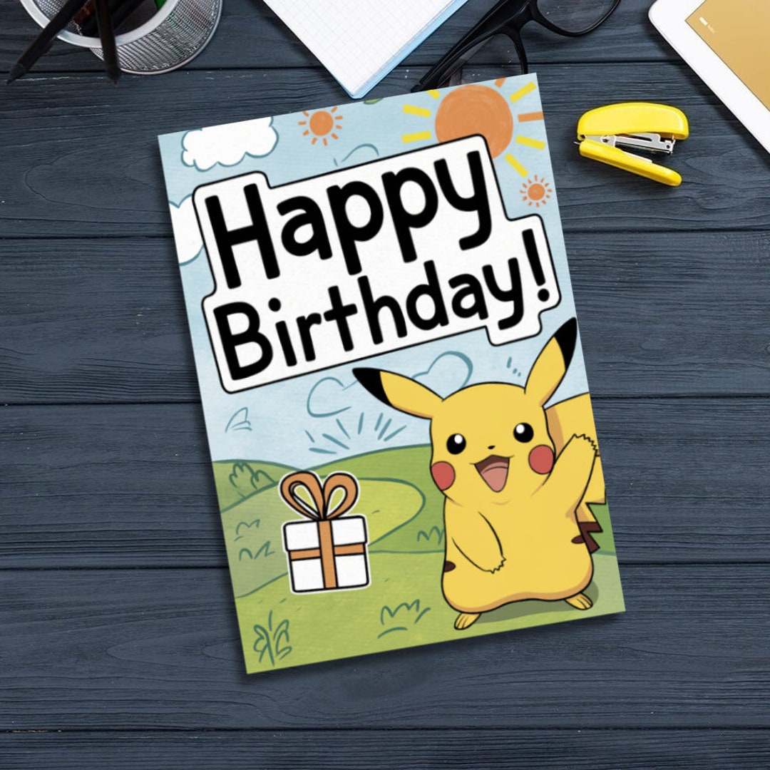 Pikachu Birthday Card Funny Birthday Card Pokemon Birthday Card