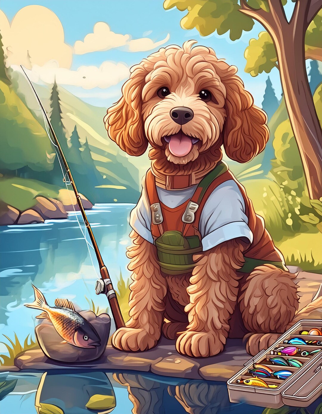 Cockapoo Fish Cockapoo Art Print Gone Fishing - Etsy Canada
