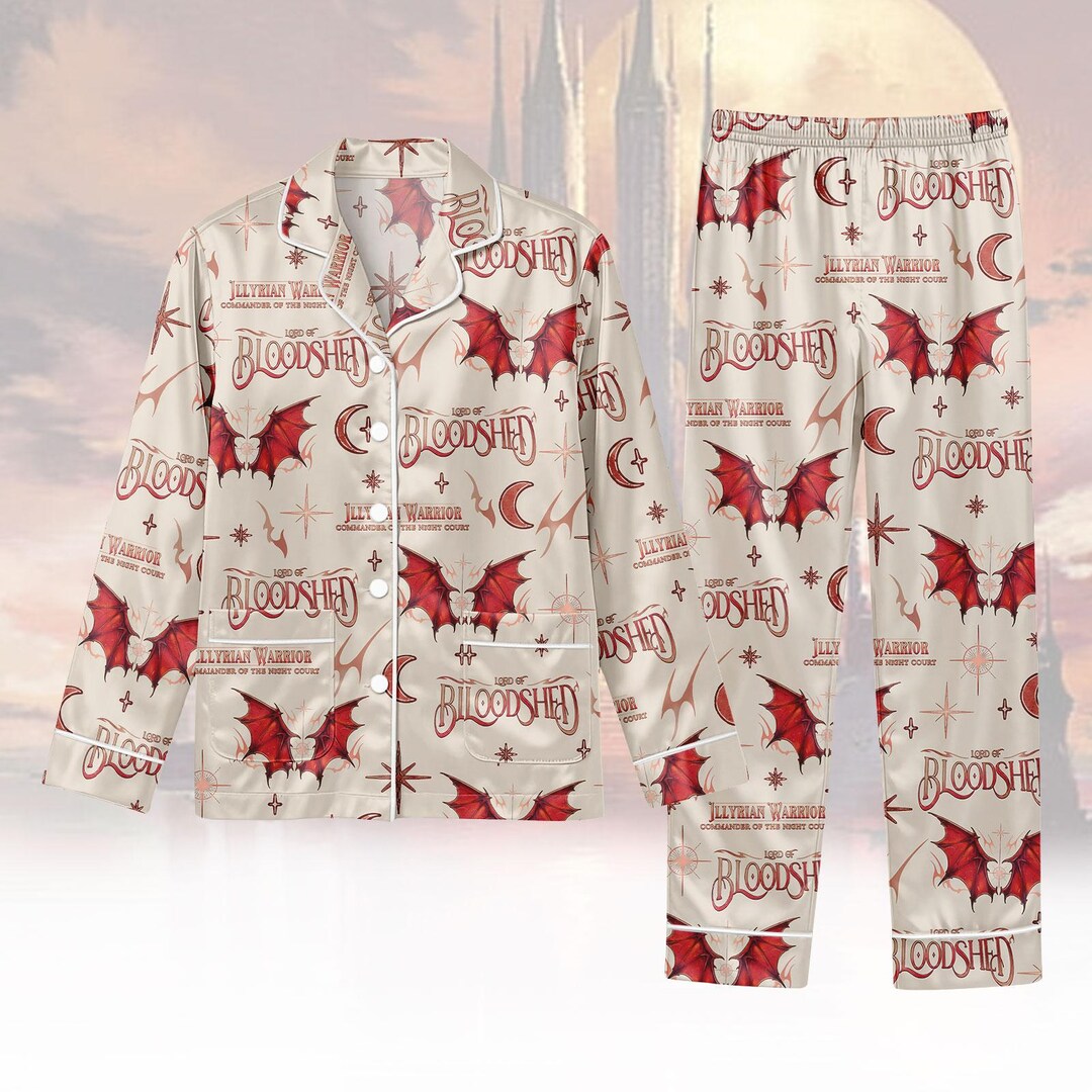 Gothic Vampire Satin Pajamas for Women, Blood Moon Dark Long Sleeve ...