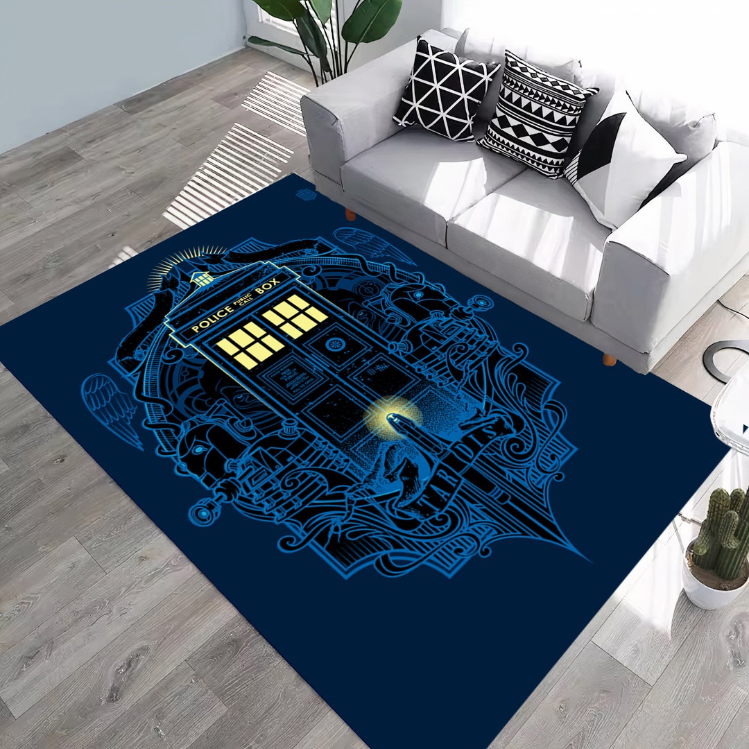 Blue Tardis Rug,time Rug ,machine Rug,time Travel Pattern, Living Room ...
