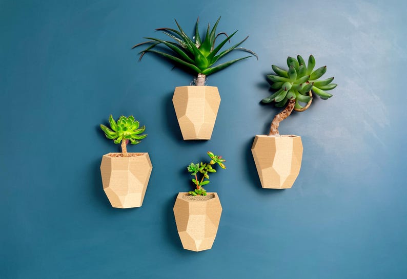 Image showcasing Geometric Hanging Wall Planters, Lightweight, Easy to Install, Set of 4 ...