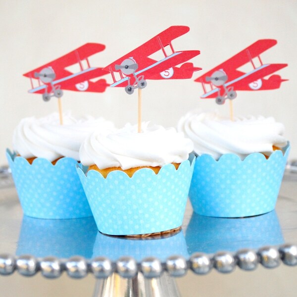 The Vintage Plane Collection - Custom Cupcake Toppers and Their Wraps from Mary Had a Little Party