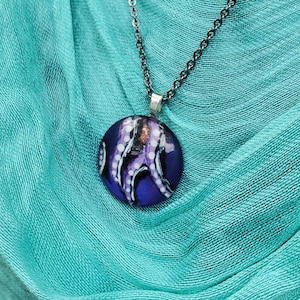 Unique Hand Painted Sea Witch Ursula Purple Kraken Tentacles Octopus Resin Sealed Pendant Necklace