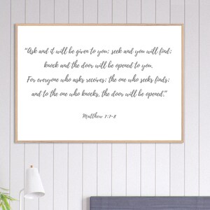 Matthew 7:7 Wall Art | Ask and It Will Be Given to You | Christian Wall Decor | Bible Verse Sign | Scripture Wall Art | (Grey Playlist Font)