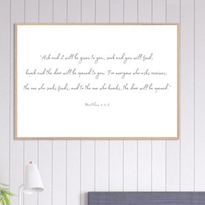 Matthew 7:7 Wall Art | Ask and It Will Be Given to You | Christian Wall Decor | Bible Verse Sign | Scripture Wall Art | (Grey Madelyn Font)