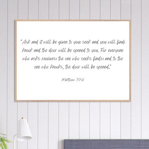 Matthew 7:7 Wall Art | Ask and It Will Be Given to You | Christian Wall Decor | Bible Verse Sign | Scripture Art | (Grey Passionate Font)