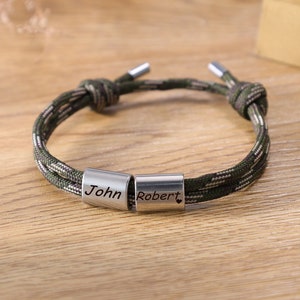 Custom Surfer Bracelet With Names, Personalized Hiking Bracelet With Engraved Beads, Camping Symbol Customizable Bracelet Gift For Boyfriend