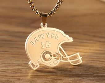 Football Helmet with Number and Engraved Name Pendant Football Helmet with Number and Engraved Name Pendant
