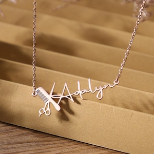 Custom Barber Necklace With Name, Personalized Scissors & Comb Necklace With Birthstone, Customized Name Necklace Gifts For Hairdresser