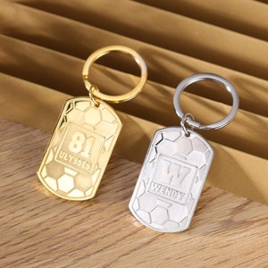 Custom Name Keychain With Jersey Number, Personalized Football Keyring With Name, Customized Soccer Dog Tag Keychains Gift For Soccer Player