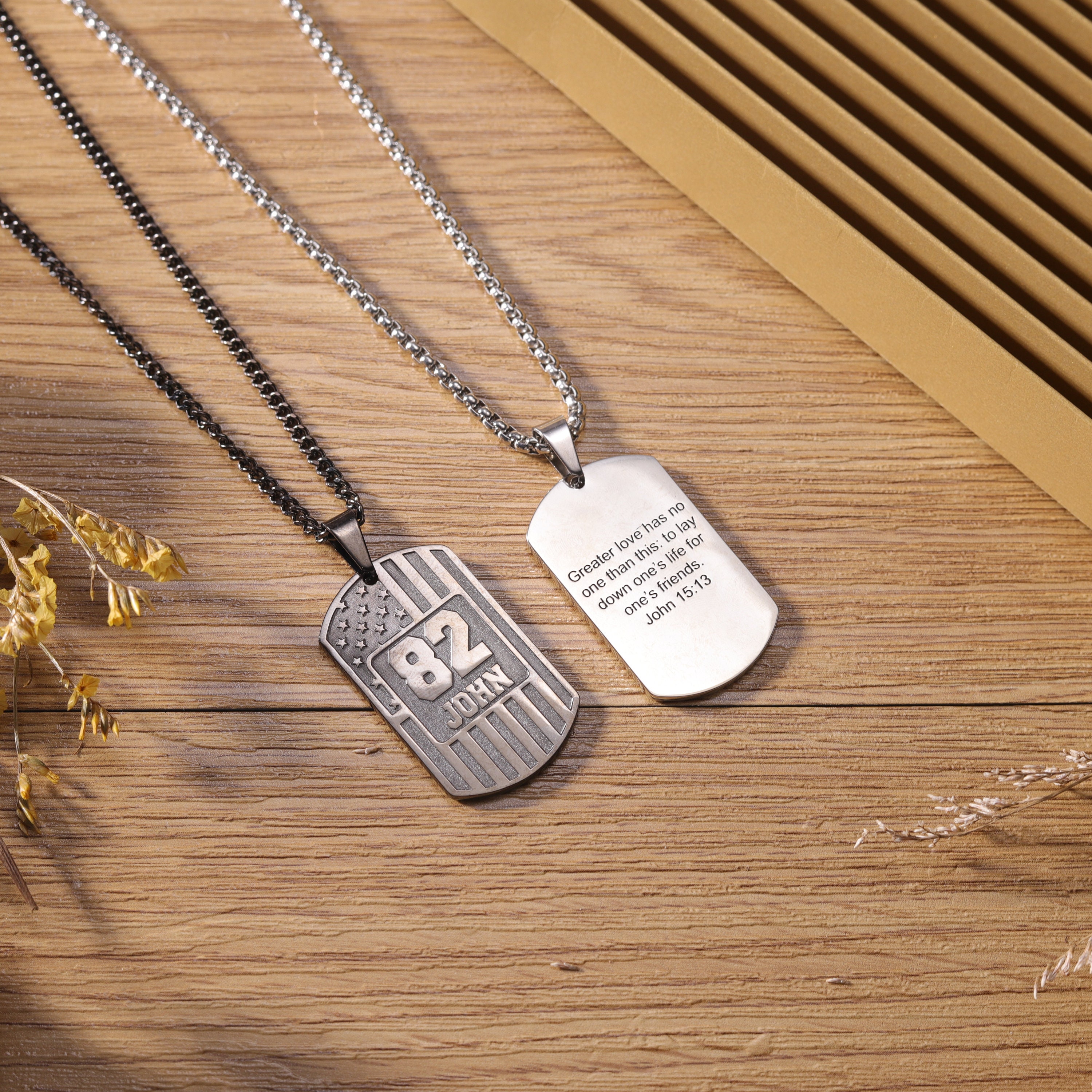 American Flag Necklace With Name Personalized, Custom Army ID Tag With Engraved Names, Customized Dog Tag Necklace With Number For Boyfriend