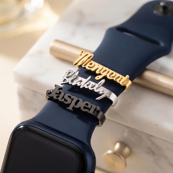 Personalized Watch Band Charm-Custom Watch Strap Charm-Halo Ring for Apple Watch-Gold Name Tag-Unique Watch Jewelry-Graduation Gift for Her