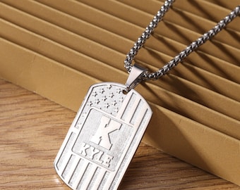 American Flag Necklace With Name Personalized, Custom Army ID Tag