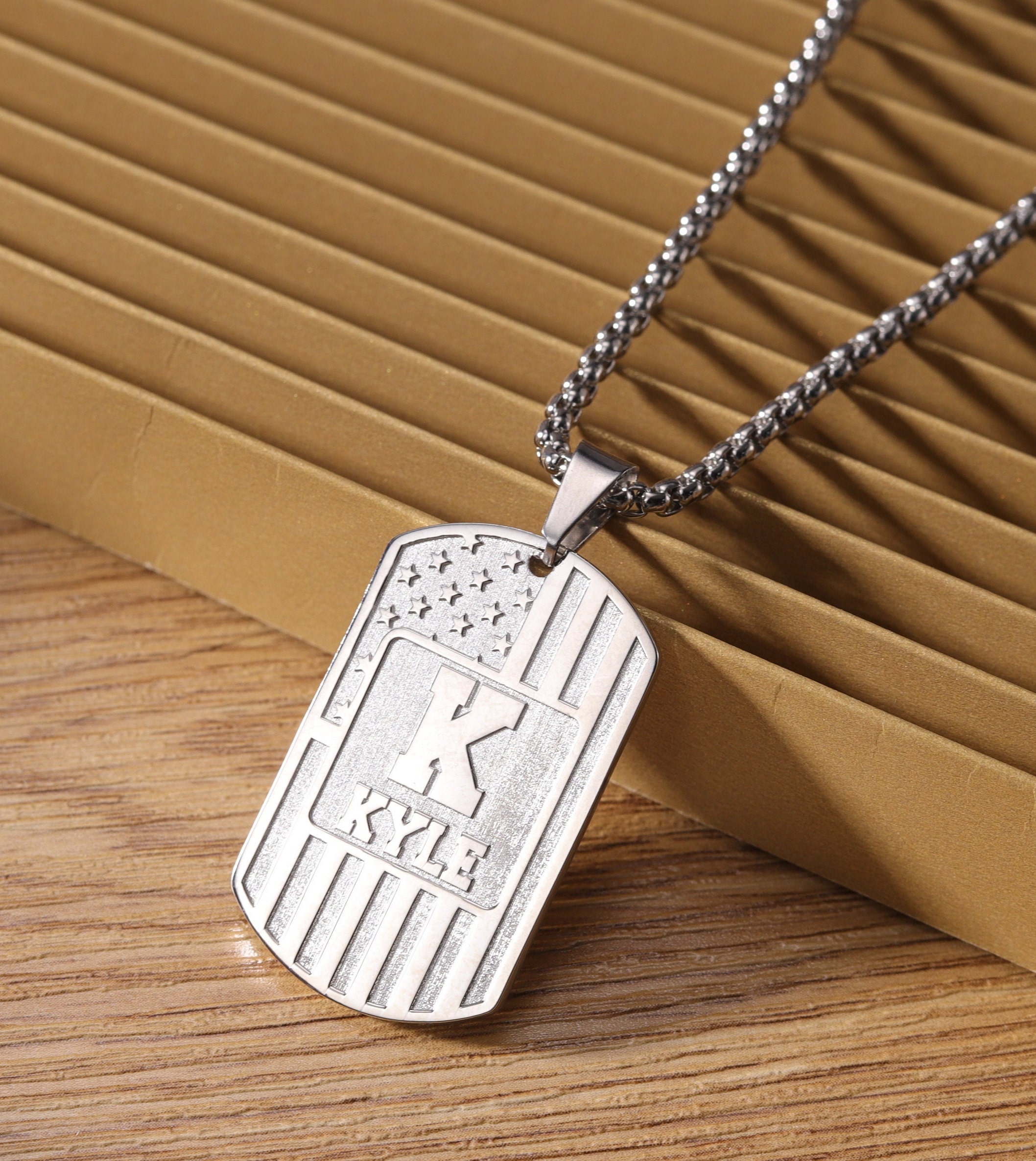 American Flag Necklace With Name Personalized, Custom Army ID Tag With Engraved Names, Customized Dog Tag Necklace With Number For Boyfriend