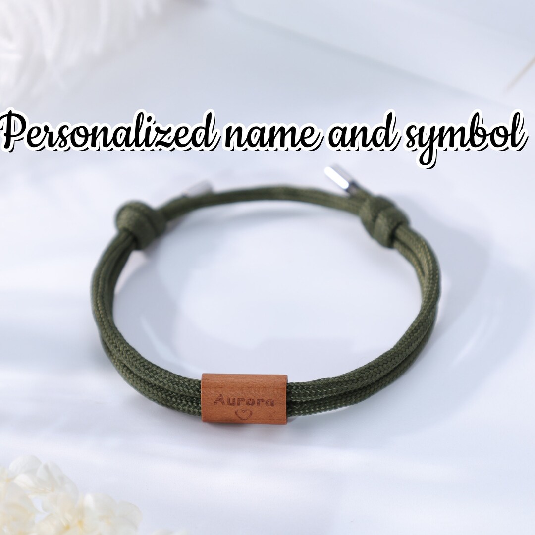 Engraved Name Symbol Wooden Rope Bracelet Adjustable ,surfer Wooden ...