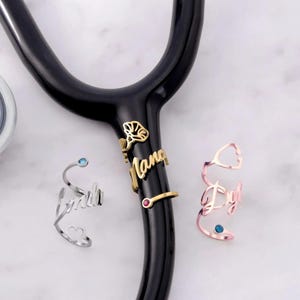 Personalized Stethoscope Charm-Custom Stethoscope Name Tag with Birthstone-Stethoscope ID Ring-Nurse Graduation Gift-RN Gift-Gift for Doctor