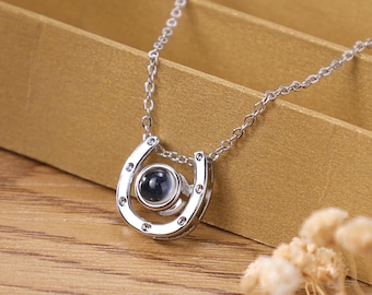 Horseshoe Projection Necklace, Memorial Necklace, Custom Projection Necklace with Picture, Photo Projection Necklaces, Birthday Gift for Mom