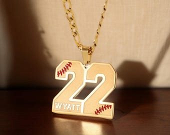 Collier numéro sport personnalisé-Collier dentelle de baseball personnalisé-Collier prénom gravé-Bijoux sport en argent sterling-Cadeau pour les enfants