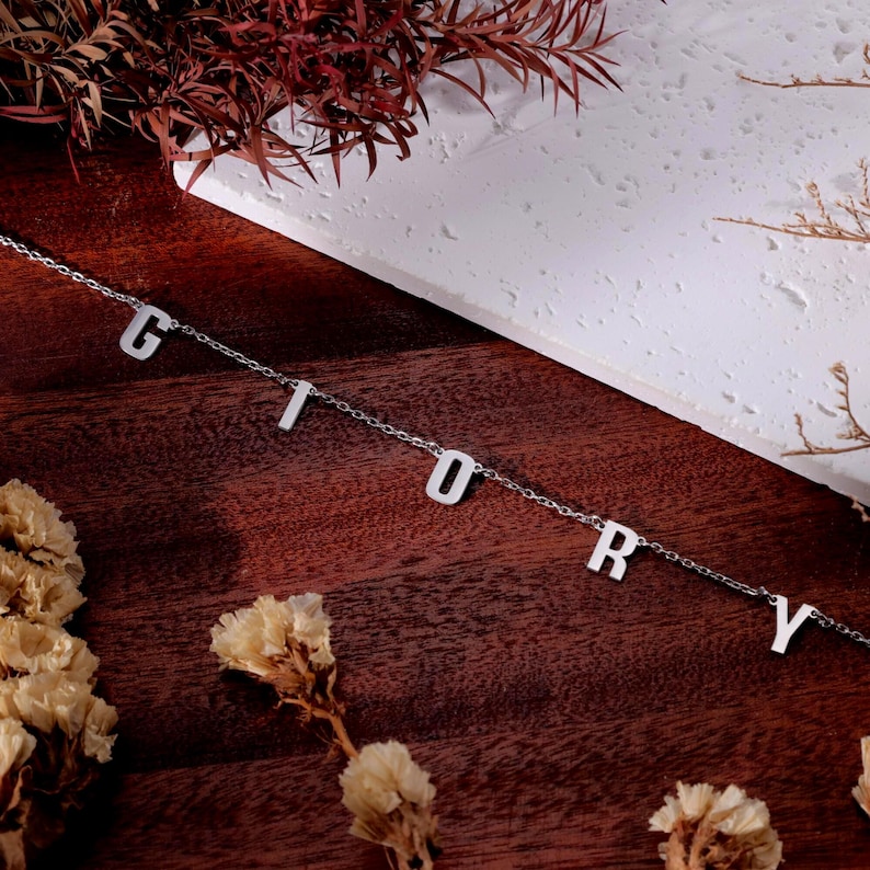 Block Lettering Classy Custom Lariat Initial Necklace-personalized Dangle Letter Necklace ...